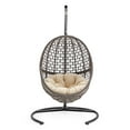 Belham Living Resin Wicker Hanging Egg Chair with Cushion and Stand