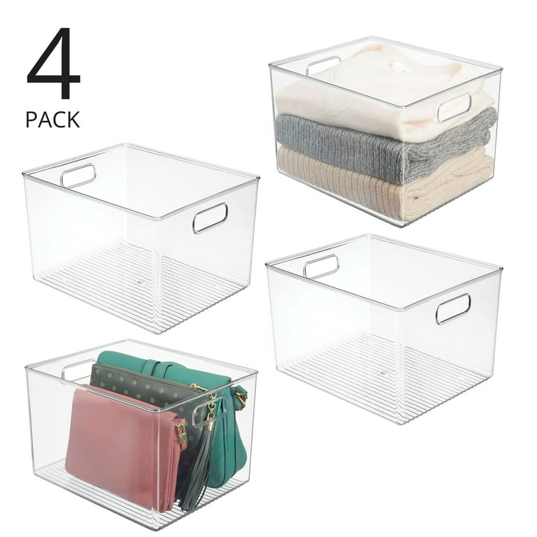 Closet Organizers and Storage, Folding Storage Box, Collapsible Totes, 4  Packs 8.4 Gal Clear Storage Bins, Stackable Storage Container, Shelves