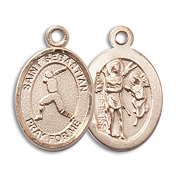14kt Yellow Gold St. Sebastian/Baseball Medal 1/2 x 1/4 inches