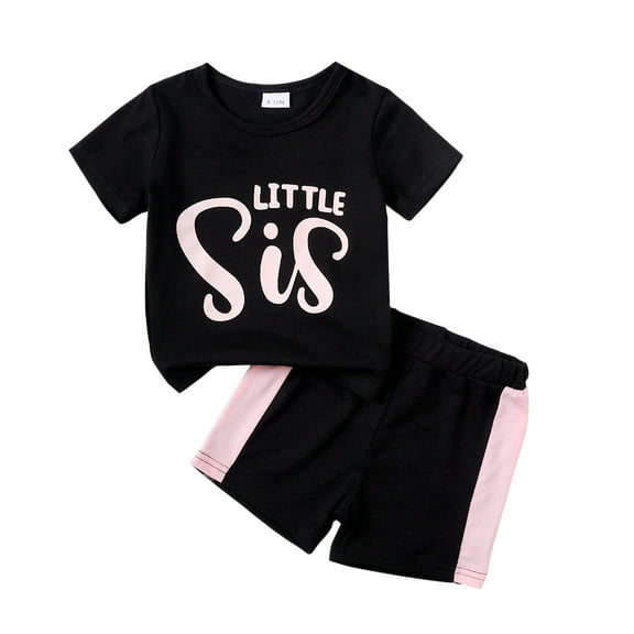 Toddler Girl Summer Outfit Set Little Sis Short Sleeve Shirt Top Shorts Kids Casual Clothes 9M-4Y