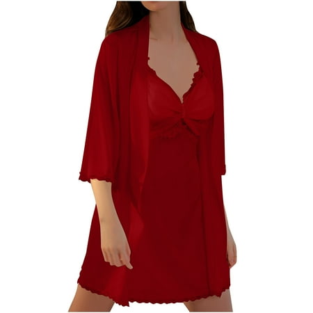 Women Sexy Lingerie Babydoll Lace Kimono Robe Strap Chemise Nightgown Mesh Sleepwear