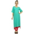 thumbnail image 1 of Bimba Women's Rayon Green Kurti Asymmetrical Hem Designer Kurta With Scarf - 22, 1 of 9