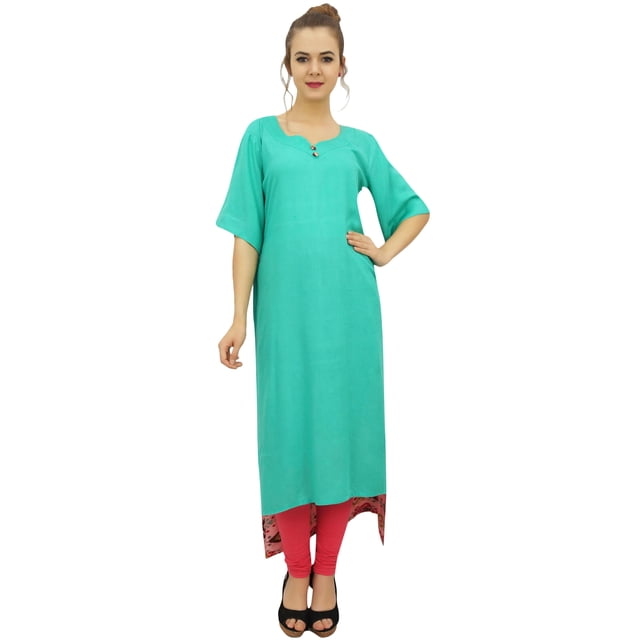 Bimba Women's Rayon Green Kurti Asymmetrical Hem Designer Kurta With Scarf - 12