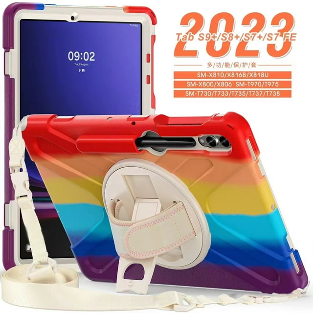 Étui Antichoc pour Tablette pour Enfants pour Samsung Galaxy Tab S9 S8 Ultra 14.6 S7 11 Pouces Plus FE 12.4 Pouces Étui Poignée Sangle d'Épaule Funda Coloré Rouge P9 FE 11 Pouces