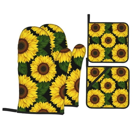 

Oven Mitts and Pot Holders 4 Piece yellow Sunflower Realistic Aesthetic High Heat Slip Resistant Oven Mitt and Trivets Set Kitchen Oven Glove Pot Holders for Cooking Baking Grilling