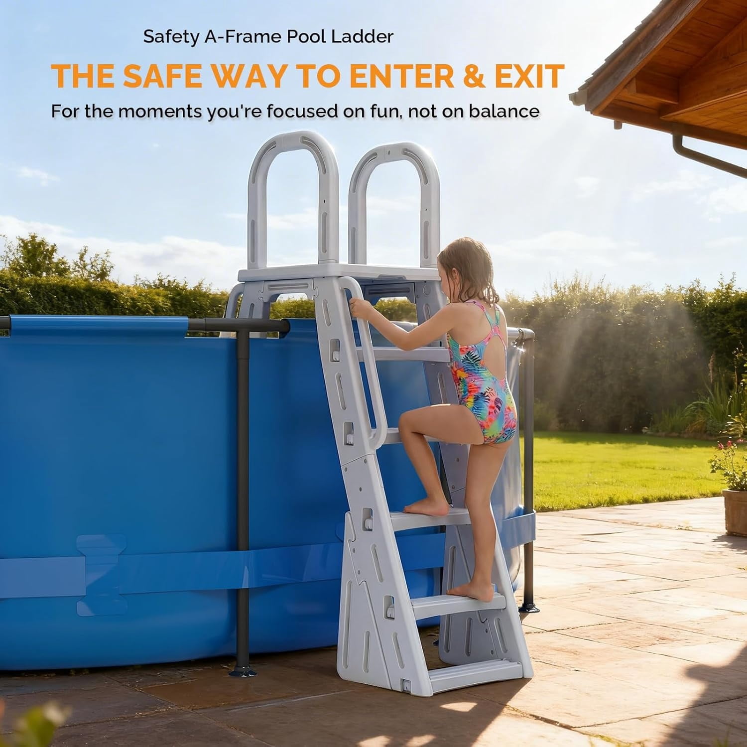 Zimtown 60in A-Frame Above Ground Pool Ladder, Beige Blow-Molded Pool Steps with Non-Slip Steps