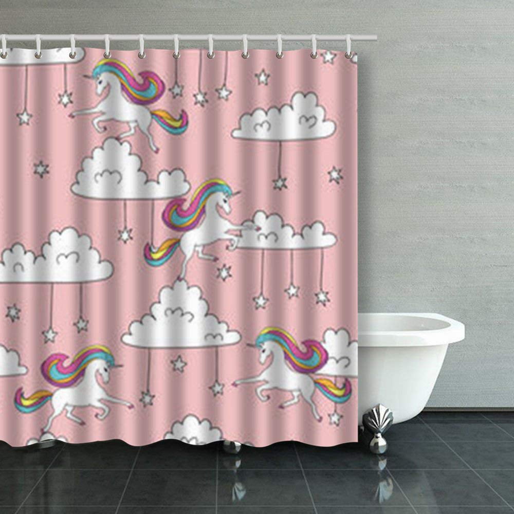 Bpbop Seamless Unicorn Pattern Magic Unicorns Rainbow Shower Curtains Bathroom Curtain 66x72