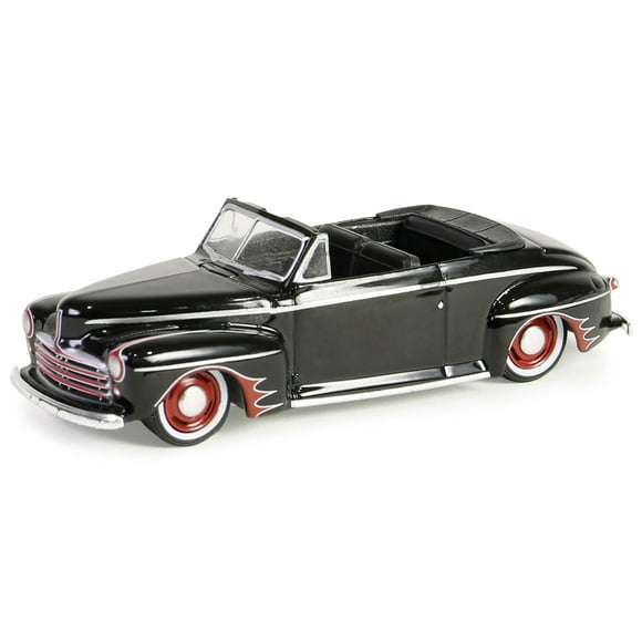 1947 Ford Deluxe Convertible Lowrider Black wit h Red Graphics "California Lowriders" Series 5 1/64 Diecast Model Car by Greenlight