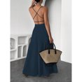 thumbnail image 4 of Navy Blue Womens Backless Spaghetti Strap Maxi Dress With Cross-Back Detail, 4 of 8