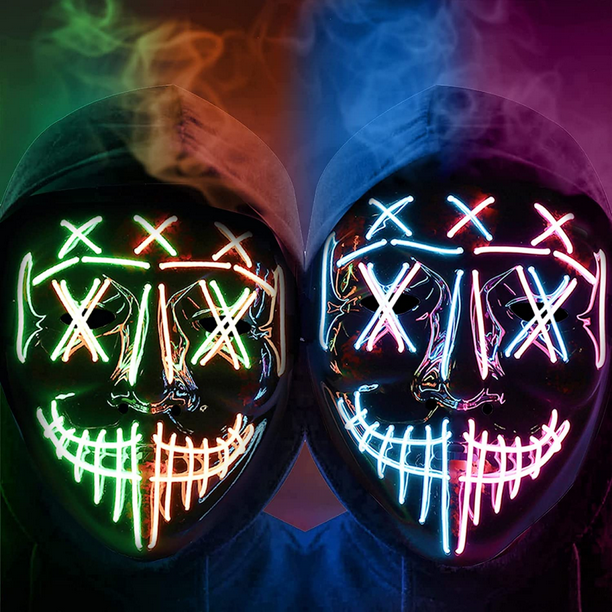 Halloween Purge Mask, 2Pcs Light Up Scary Mask with 3 Lighting Modes