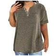 thumbnail image 2 of Women's Tops V Neck Button Fashion Solid Color Short Sleeved Pocket Loose T Shirt, 2 of 2