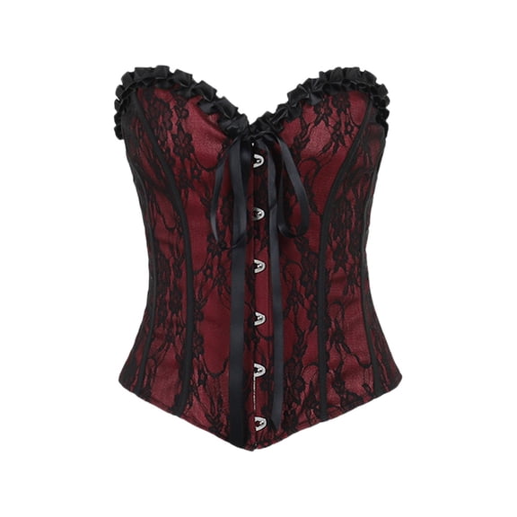 FASHOFT Women's Dark Gothic Halloween Tube Top Corset Lace Waist Cincher Slim Fit Tie Up Top Cosplay Outfit Party Stage Performance Dress Up Halloween L