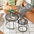thumbnail image 3 of Coffee Table Nesting Set of Side Set Golden Frame Circular Round and Marble Pattern Wooden Tables Living Room Bedroom Apartment Modern Industrial Simple Nightstand, 3 of 9
