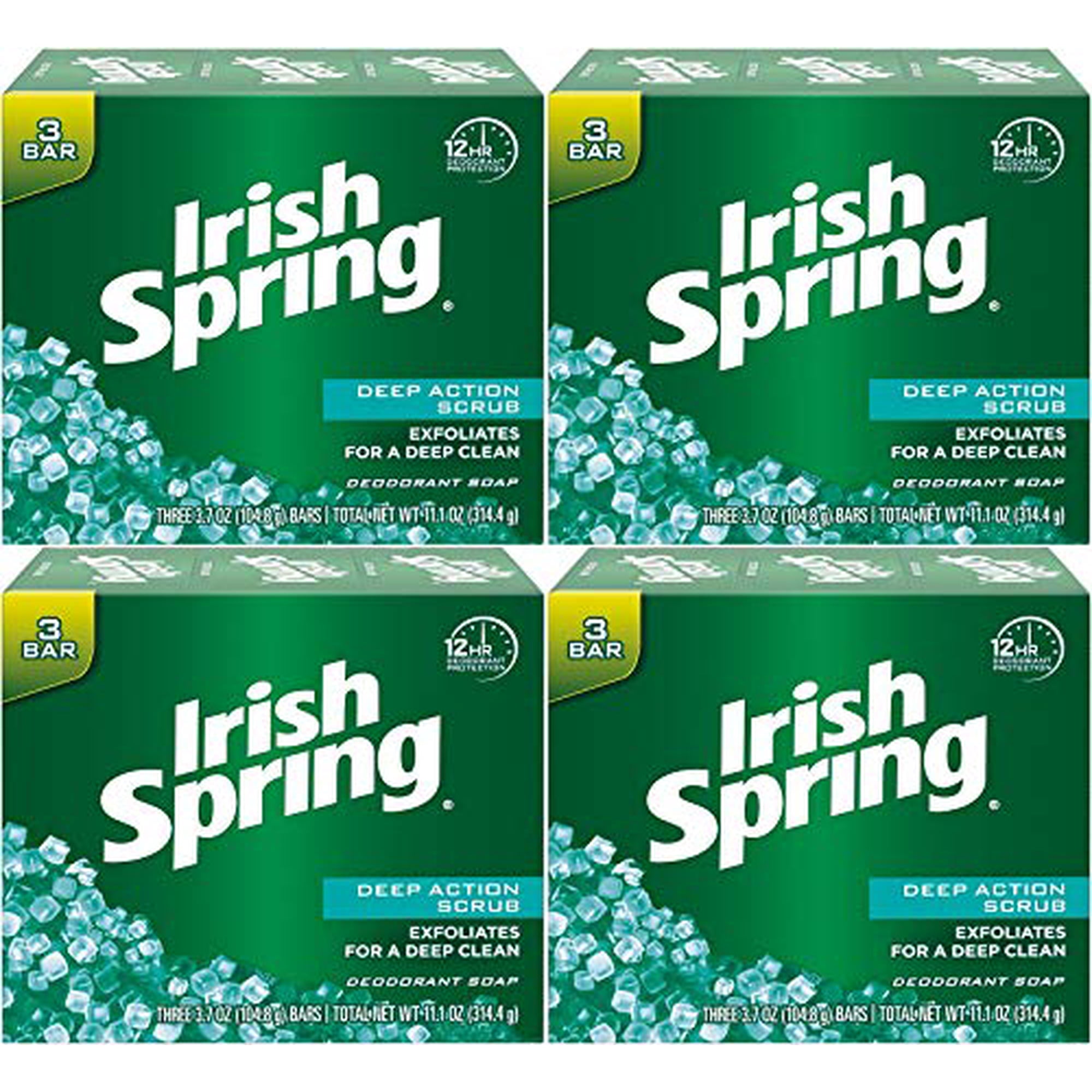 Irish Spring Deep Action Scrub Bar Soap - 3 Bar, 11.25 oz 4 Pack