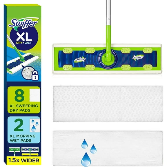 Sweep   Mop XL, Broom & Mop Alternative, Floor Cleaner for Dirt, Dust, Hair, All Purpose Cleaning Tool for Home, Bathroom, Kitchen, Set Includes 1 XL Sweeper 8 XL Dry Pads 2 XL Wet Pads Fresh