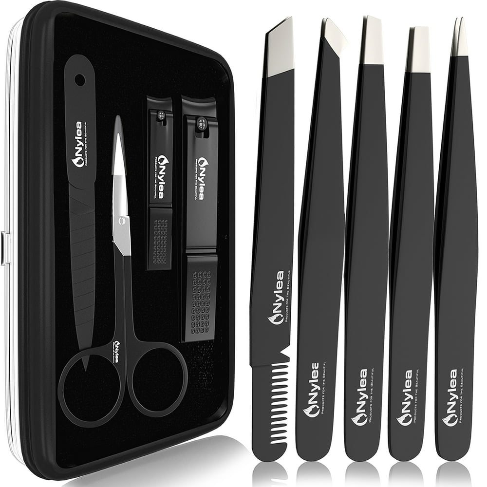 Nylea 9pcs Tweezers & Nail Clippers Set Stainless Steel Pedicure