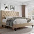 thumbnail image 1 of iPormis Queen Size Bed Frame with Diamond Button Tufted Wingback Headboard, Upholstered Platform Bed Frame with Strong Wood Slat Support, No Box Spring Needed,Beige, 1 of 8