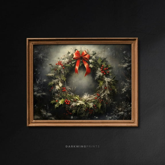 Vintage Winter Winter Wreath, Festive Decor, Winter Decoration, Rustic Winter Wall Art, Botanical Wreath , G415 Home Decor #2029, 8x12 UNFRAMED