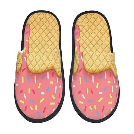 Balery Pink Ice Cream Slient Indoor Furry Fleece Comfort House Shoes Soft Non-Slip Home Shoes Cotton slippers House Slippers-- Medium