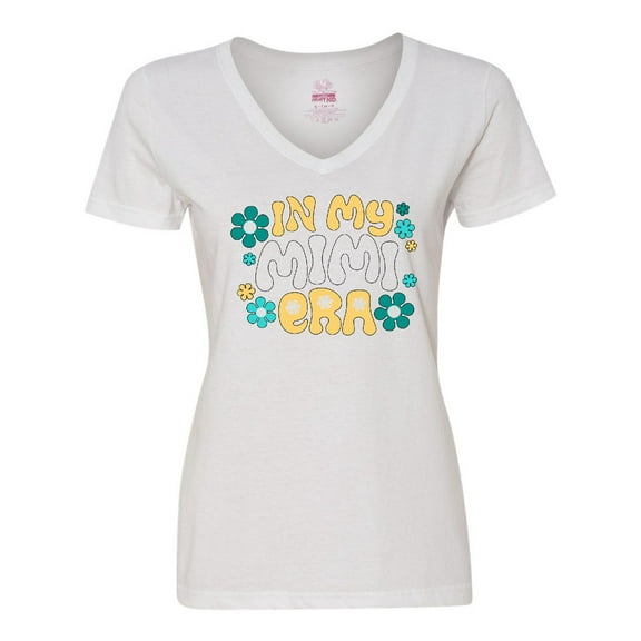 Inktastic In My Mimi Era Retro with Flowers Women's V-Neck T-Shirt