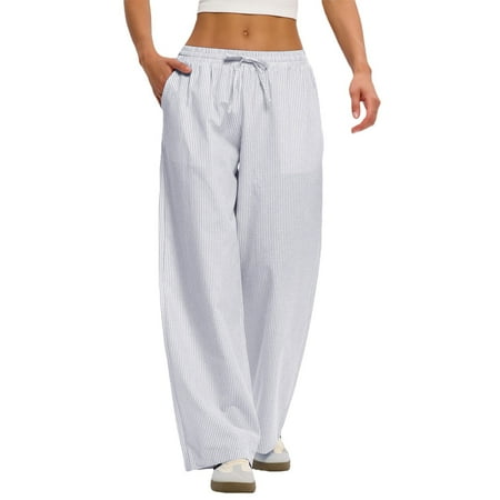 Plaid Pants Comdrip Striped Pants Women 2026 Spring Summer Pajamas Wide Leg Bottoms Trousers with Pocket Cute Pj Pants for Women White 2XL