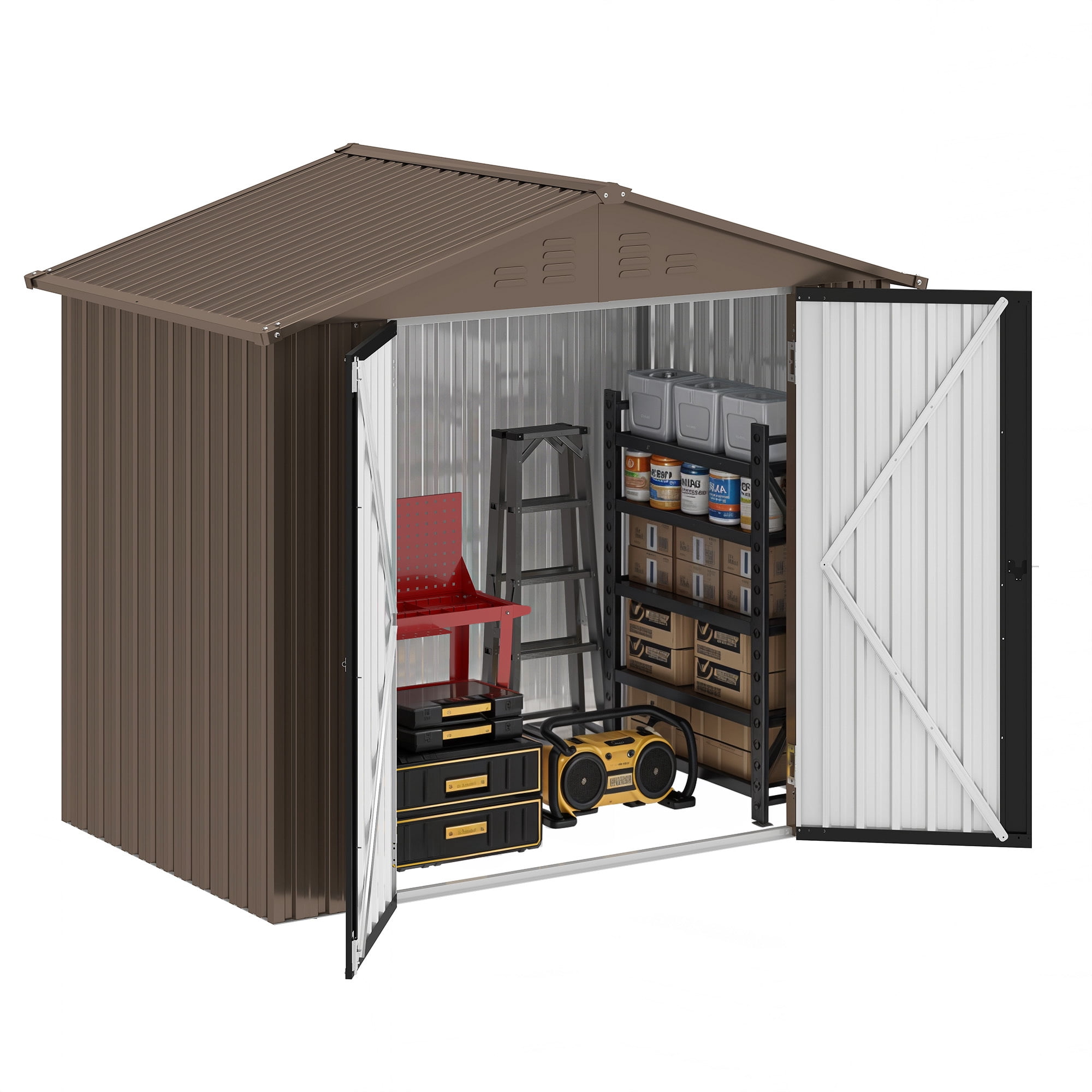 Uforic 6x4ft Metal Outdoor Storage Shed, Lockable and Waterproof with Gable Roof & Vents, Brown