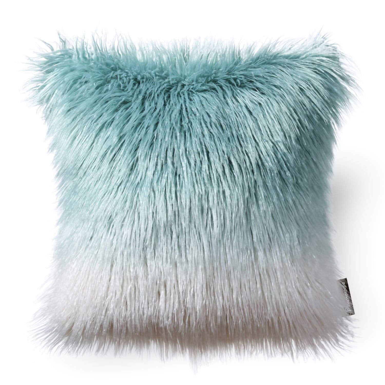 Phantoscope Merino Style Faux Fur Series Decorative Throw Pillow, 12" x 20", Blue/White, 1 Pack