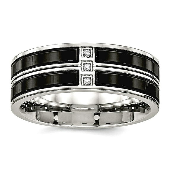 8mm Stainless Steel Polished Black Ip Plated Cubic Zirconia Band Ring Size 11 Ring for Women and Men