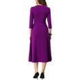 thumbnail image 3 of Vestido de trabajo para mujeres INSPIRE CHIC, corte A, mangas 3/4, vestido midi elegante, morado oscuro, talla S, 3 of 6