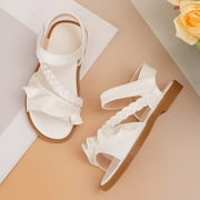 Staki Girls Summer Sandals Girls Sandals Toddler Little Big Kids Kid Cute Open Toe Flats Dress Sandals Summer Shoes(White,12 Little Kid)