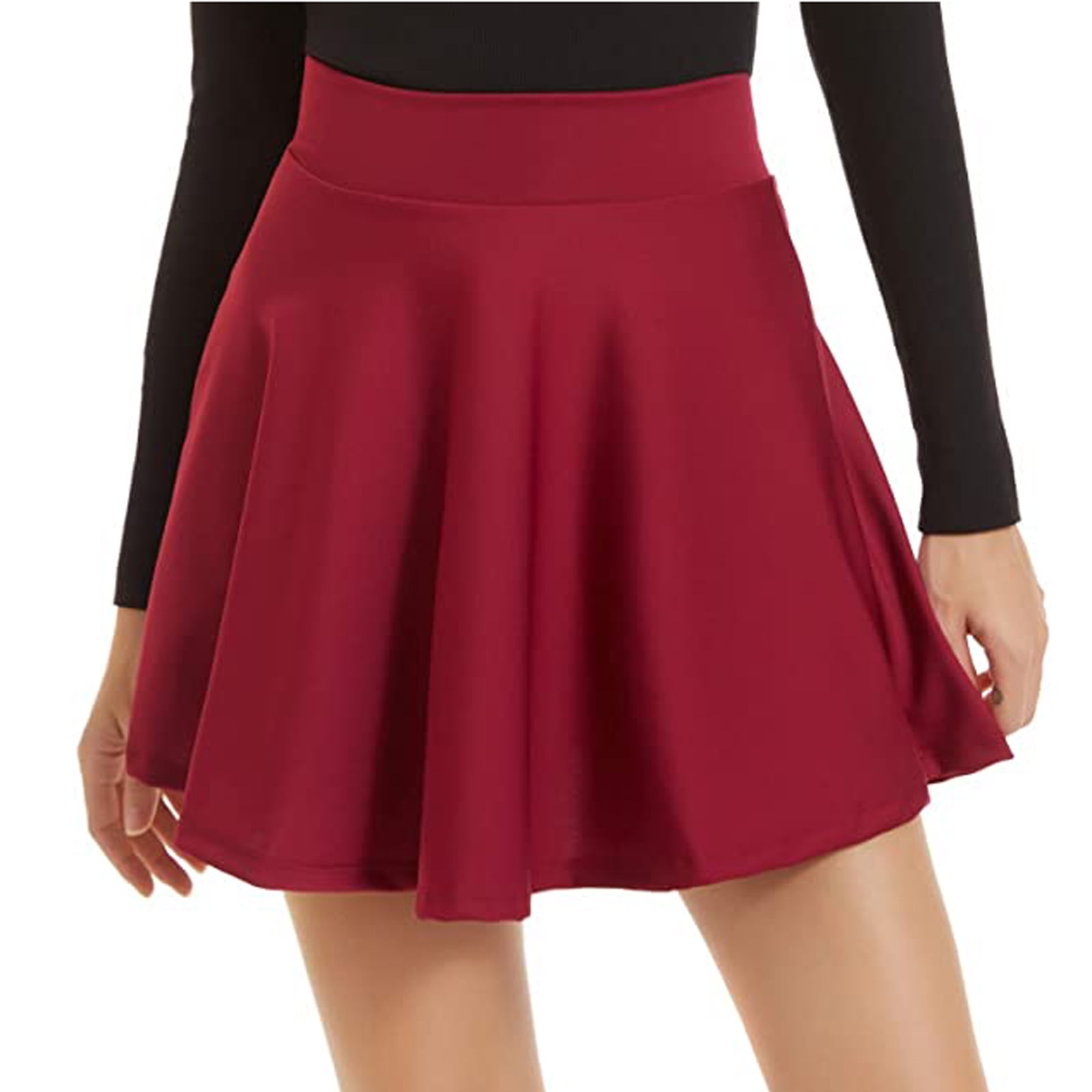 FOCUSNORM Women's Casual Mini Skater Skirt High Stretch Waist ALine