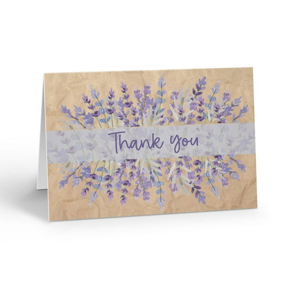 Lavender Floral Thank You Note Card - 10 Note Cards with Envelopes - B14417
