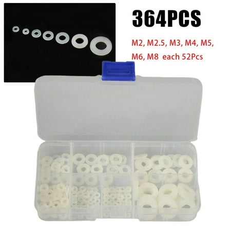 

TENCE 364pcs Plastic Nylon Flat Spacer Washer Insulation Gasket Ring For Screw Bolt