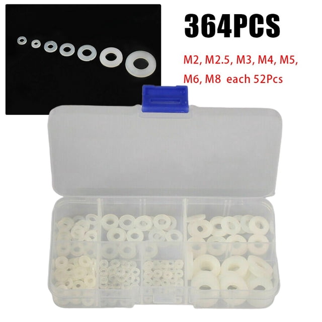 364 PCS Nylon Rubber Flat Ring Washer Gaskets white M2 M2.5 M3 M4 M5 M6 M8