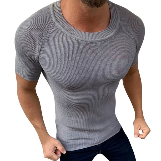 Jersey de manga corta ajustado de punto liso para hombre: material suave, corte moderno, tallas M-XXL