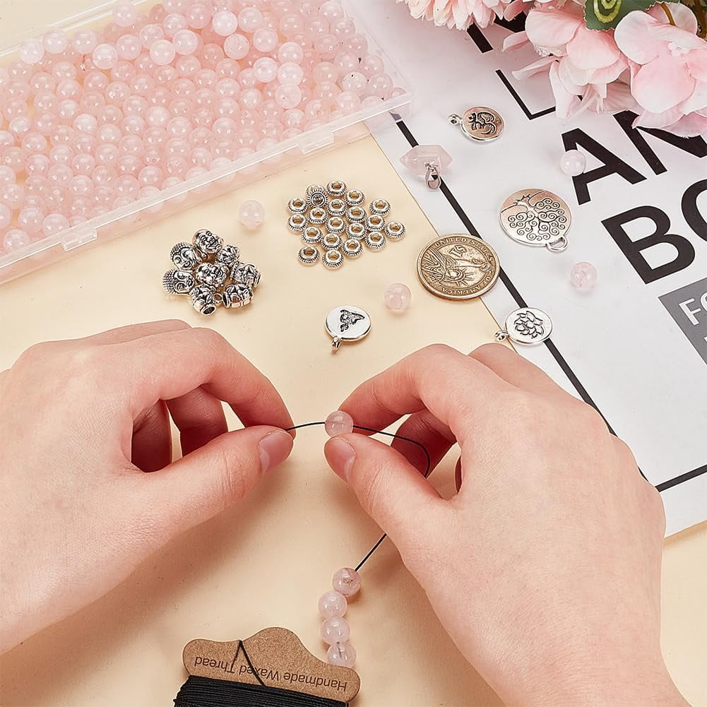 235 Pcs 8mm Natural Rose Quartz Beads Bracelet Making kit Beads Kit for Jewelry Making Rose Quartz Pointed Pendants with Tree&Head Pendants for Jewelry Necklace Making Kits