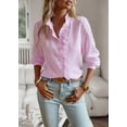 thumbnail image 4 of Womens Button Down Shirt Stand Collar Ruffle Top Striped Long Sleeve Shirts Work Tops for Women Trendy, 4 of 13
