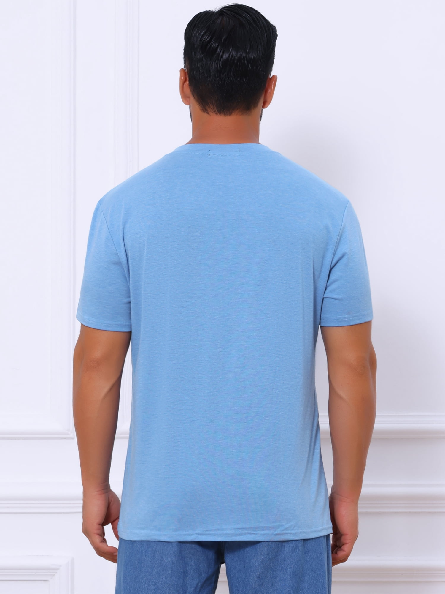 DARING DIVA Men's Casual Summer Short Sleeves Button Henley Basic Tee S Light Blue
