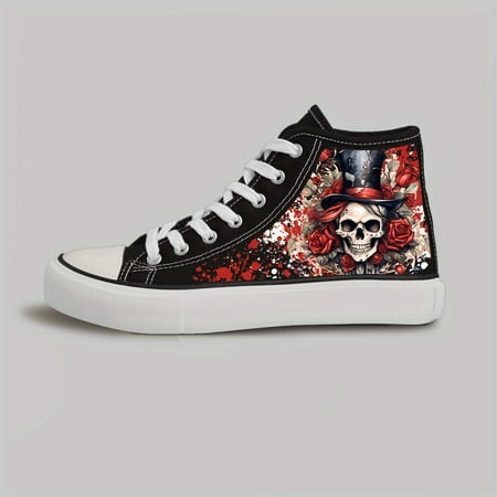 

Black & White Canvas Sneakers - Casual Lace-Up Skate Shoes With Rubber Sole Breathable Fabric Lining For All Seasons