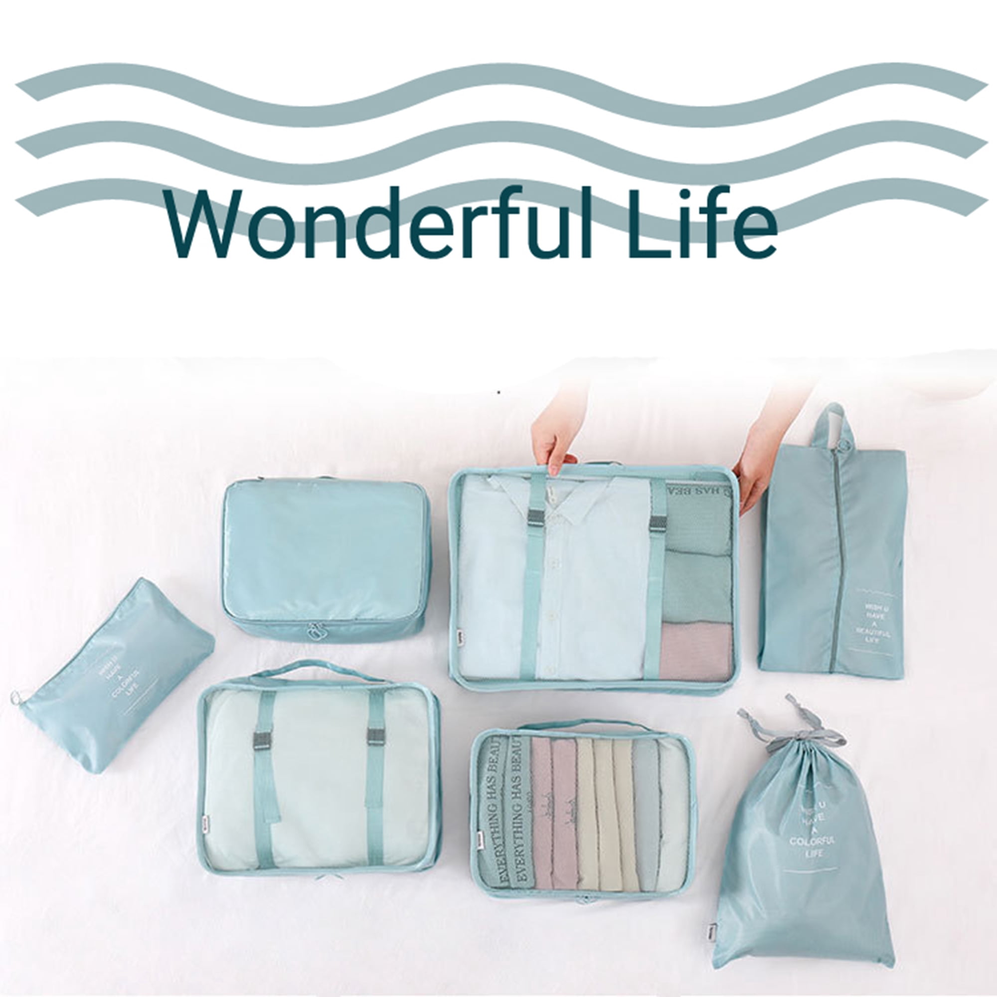 lEPECQ Packing Cubes for Travel & Suitcases Foldable Suitcase Organizer Lightweight Luggage Storage Bag 8 Pack - Blue