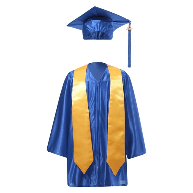 YONGHS Girls Graduation Gown Cap Set Kindergarten Preschool Church Robe Kids Children Uniform Outfit Blue 27