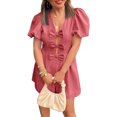 thumbnail image 6 of Summer Short Sleeve Women V-neck Solid Bow Front  Jumpsuit, 6 of 8