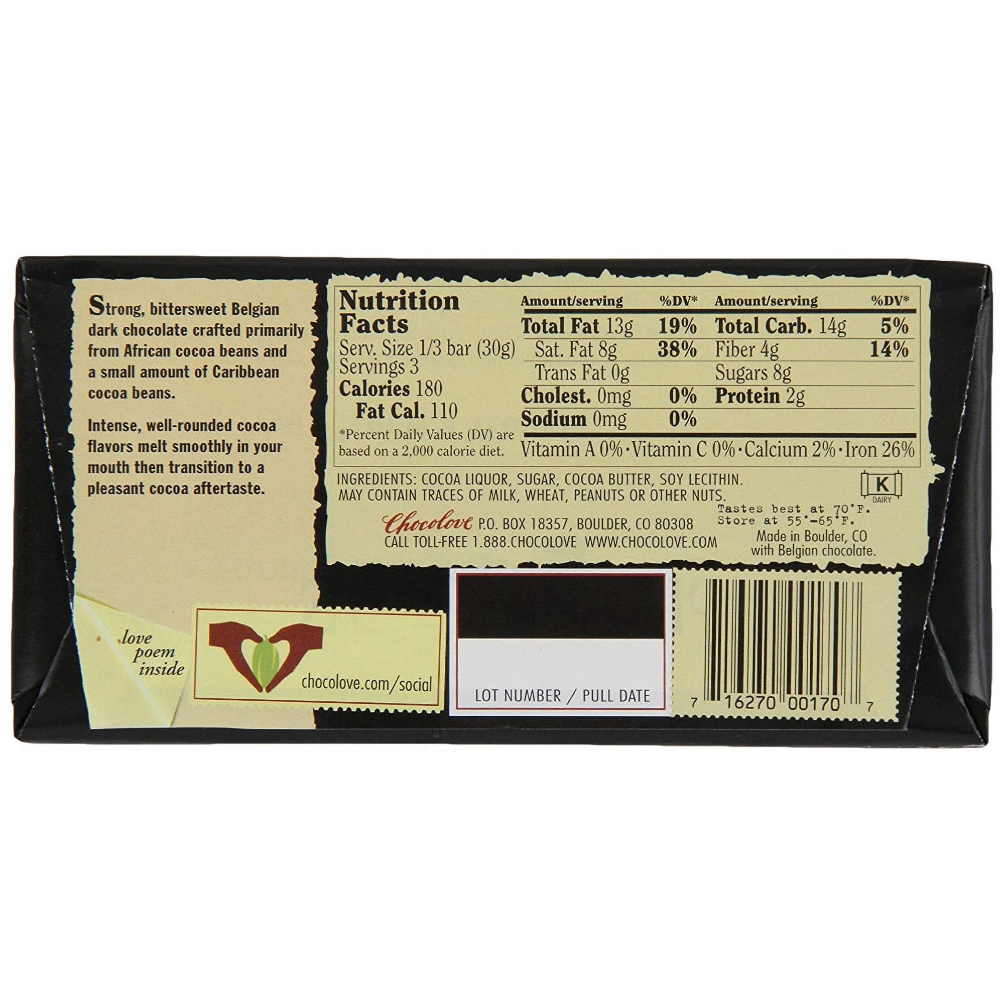 Chocolove Strong Premium Dark Chocolate Bar, Non-GMO, (90 G) 3.2oz (4 Pack)
