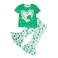 thumbnail image 5 of ZEHJUHAN Girls' Cute Clover Print 2-Piece Set, Short Sleeve Round Neck T-Shirt and Flare Leg Pants Outfit Green，S, 5 of 10