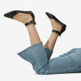 thumbnail image 6 of BURUDANI Women Flats Shoes Low Wedge Sandals Ankle Strap Pointed Toe NAVY/PU Size 9.5, 6 of 10