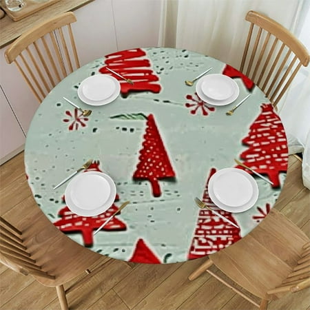 

BANET Red White Christmas Trees Tablecloth - Snowflake Table Cover Table Cloth Round Snowy Table Clothes for Xmas Dinner Parties Holiday Decoration Indoor Outdoor 46 -50