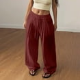 thumbnail image 4 of RYRJJ Womens Cotton Linen Palazzo Pants Drawstring Elastic Waist Casual Wide Leg Trousers Summer Boho Beach Lounge Pant with Pockets(Wine;XL), 4 of 8