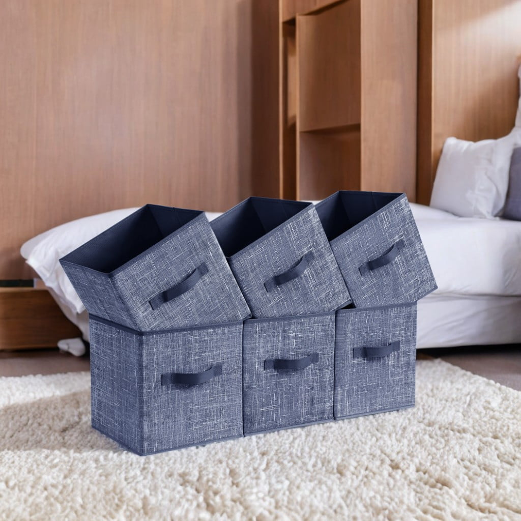 11" Cube Storage Bin 6 Foldable Fabric Cube Organizer Bin with Double Handles Storage Box for Living Room Bedroom Office Navy Blue