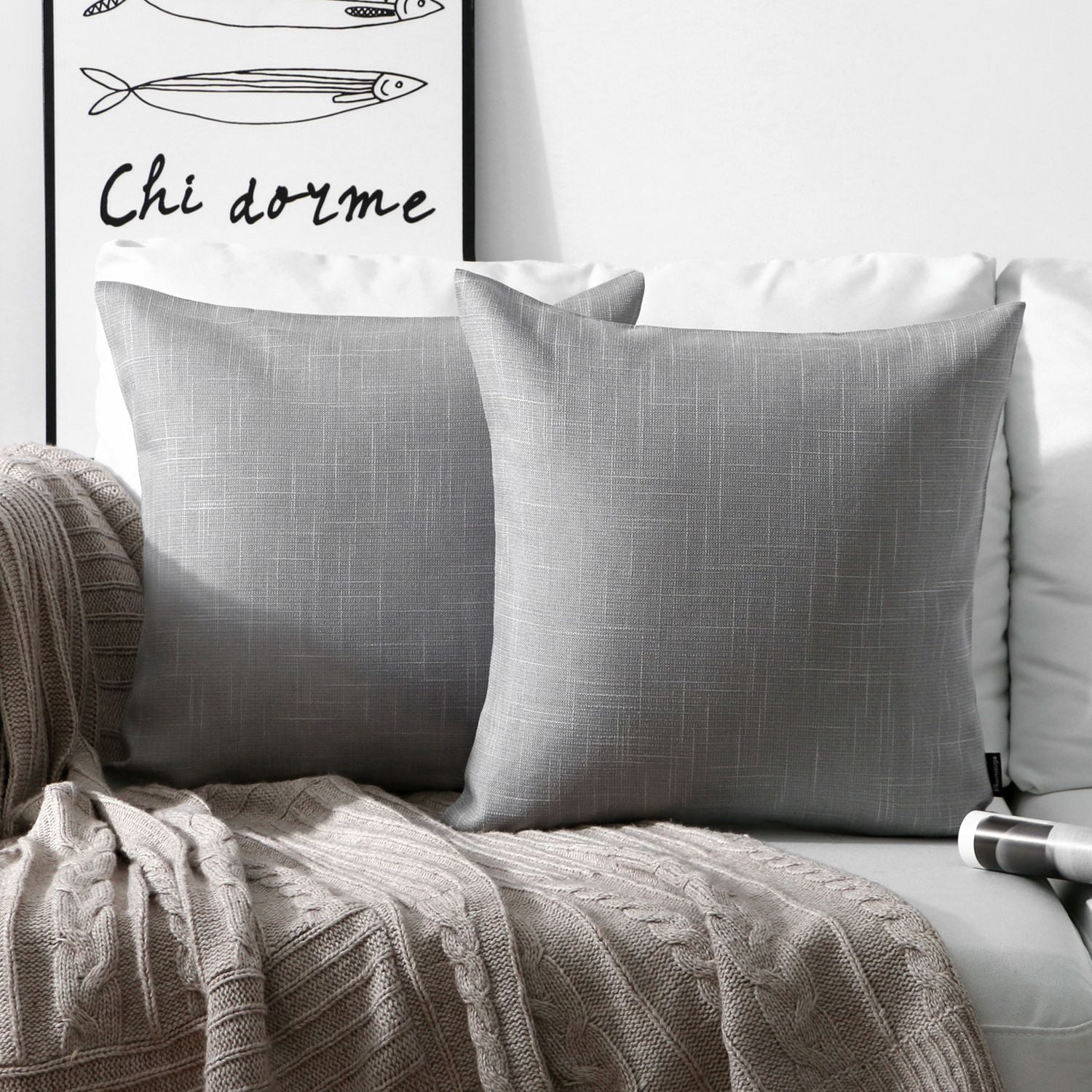 Phantoscope Soft Textured Linen-Look Decorative Throw Pillow, 18 x 18 in, Light Gray, 1 Pack