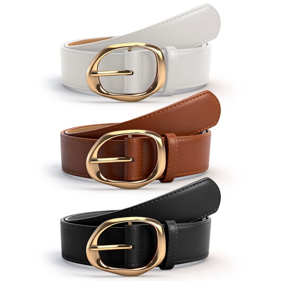 Amaopus 3 Pack Women Belts for Jeans Pants, Ladies Leather Waist Belt with Gold Buckle, Casual Fashion Trend Belt for Women